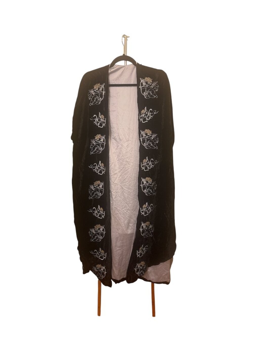 Black Kimono with Cherub/Angel Embroidery